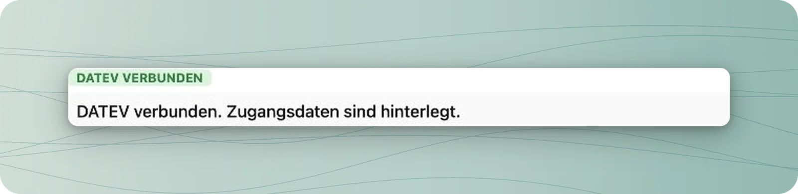 DATEV-Verbindungsstatus mit der Meldung DATEV verbunden. Zugangsdaten sind hinterlegt.