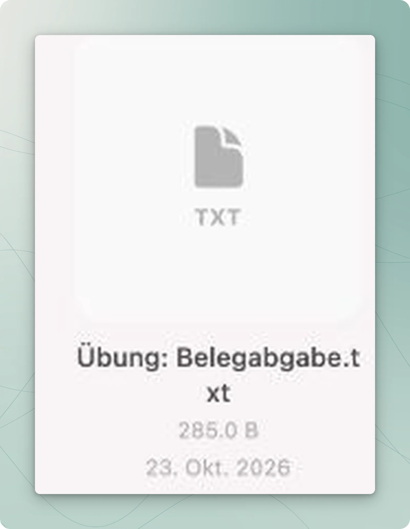 Dateikarte Übung: Belegabgabe.txt nach dem Speichern.
