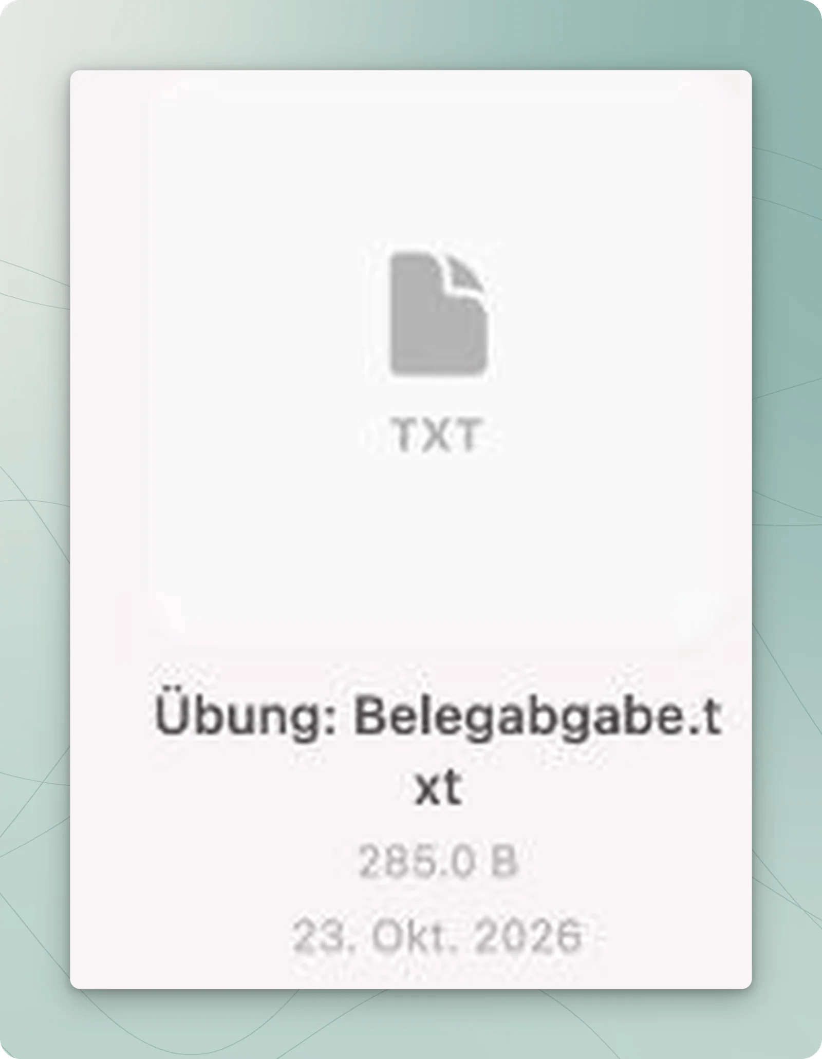Dateikarte Übung: Belegabgabe.txt nach dem Speichern.