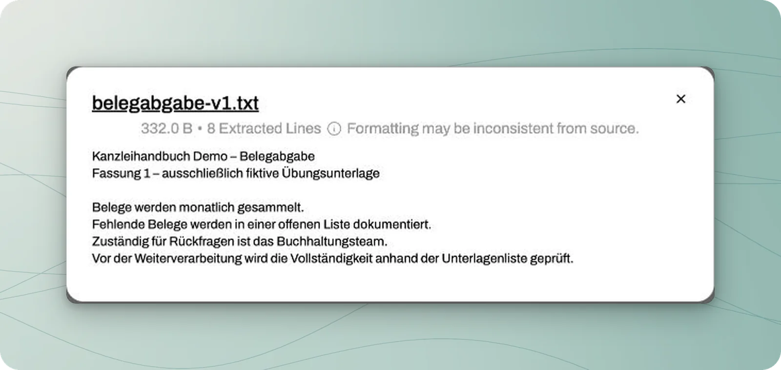 Ausgelesener Text der ersten Fassung ohne festgelegte Listenfelder.