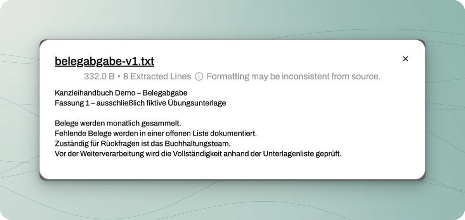 Ausgelesener Text der ersten Fassung ohne festgelegte Listenfelder.