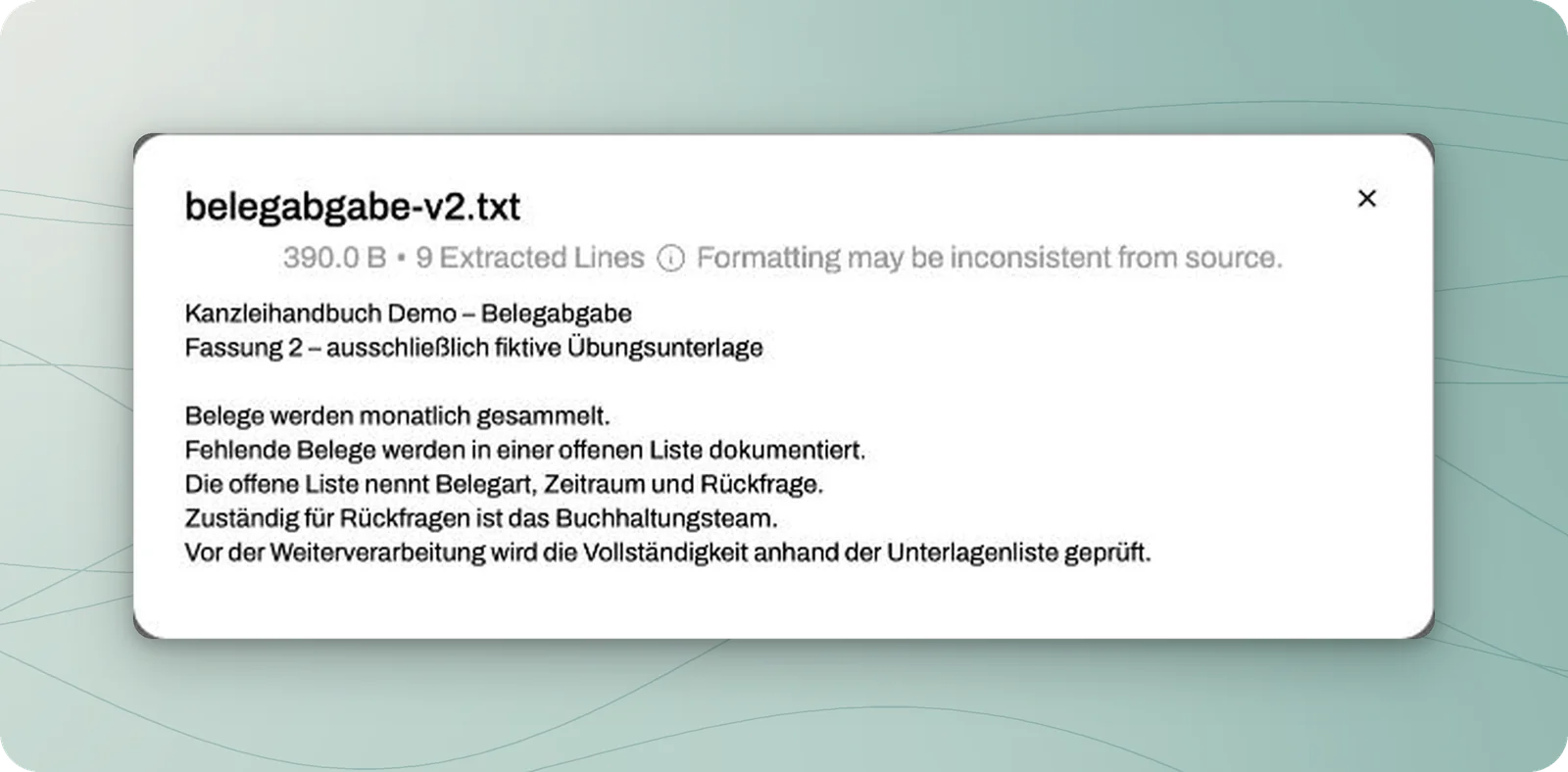 Ausgelesener Text der zweiten Fassung mit den drei neu festgelegten Angaben.