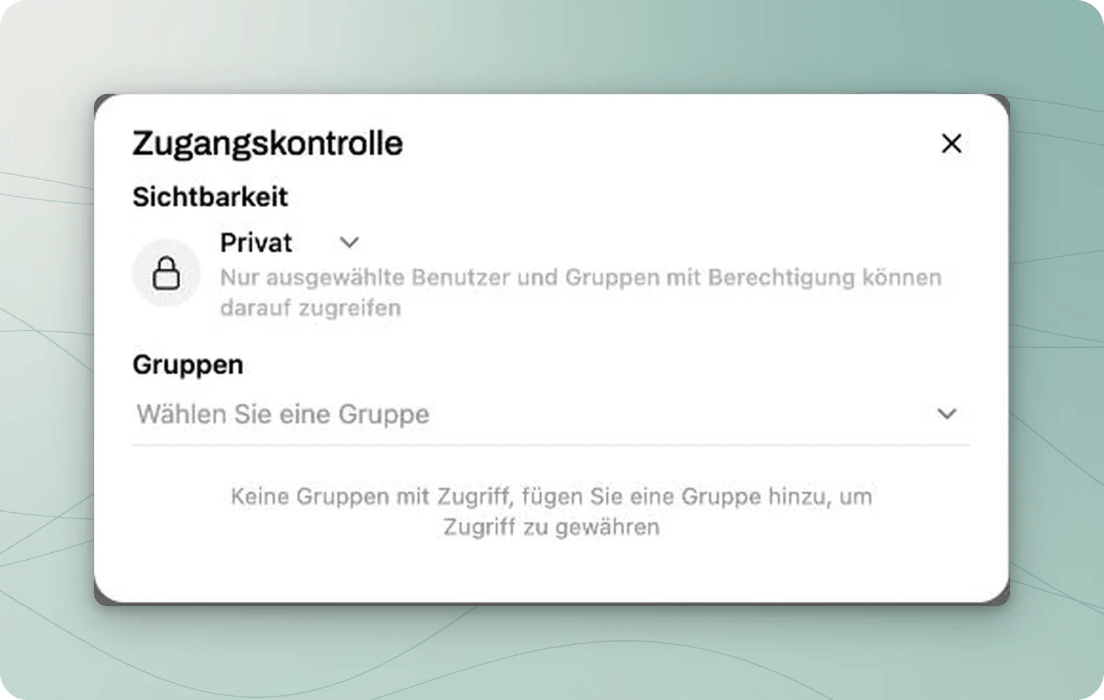 Zugangskontrolle einer privaten Übungssammlung mit leerer Gruppenauswahl.