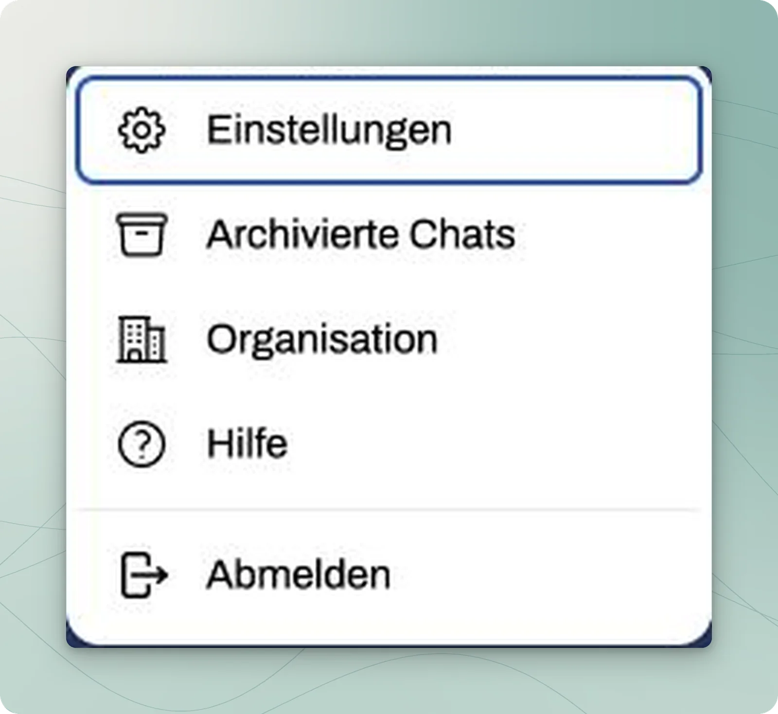 Profilmenü mit Einstellungen und Archivierte Chats.