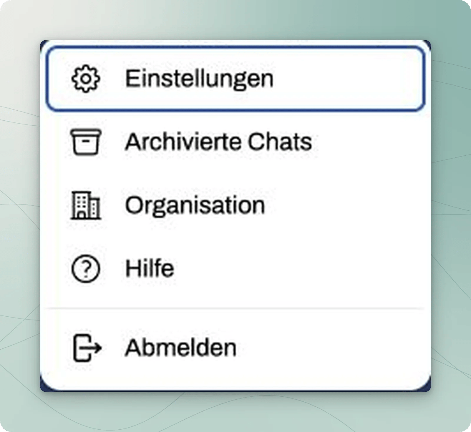 Profilmenü mit Einstellungen und Archivierte Chats.