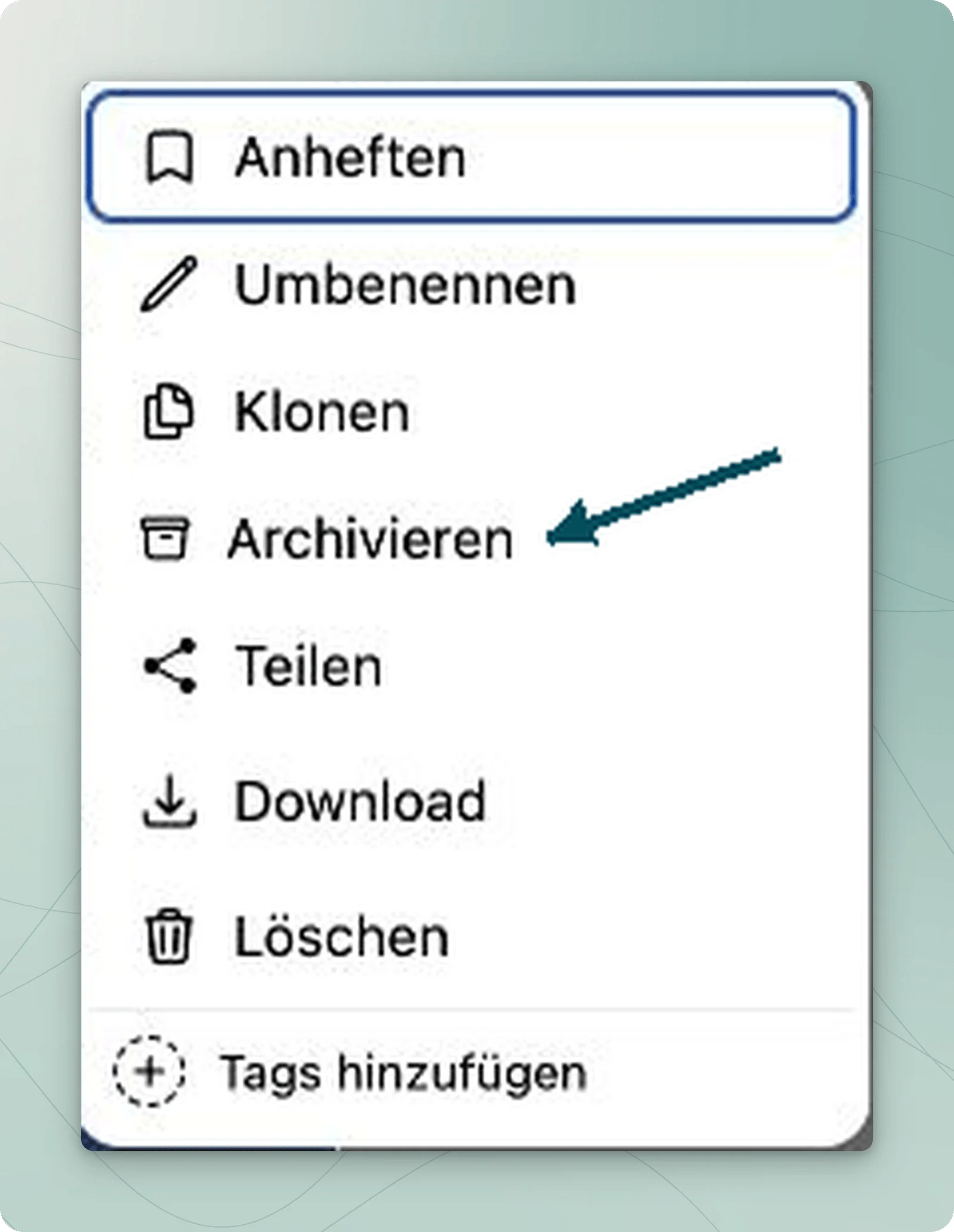 Chatmenü mit Pfeil auf Archivieren.