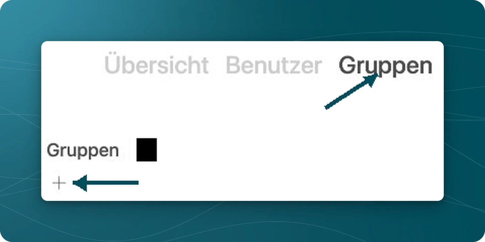 Gruppenverwaltung mit Pfeilen auf den Reiter Gruppen und das Pluszeichen zum Erstellen einer Gruppe