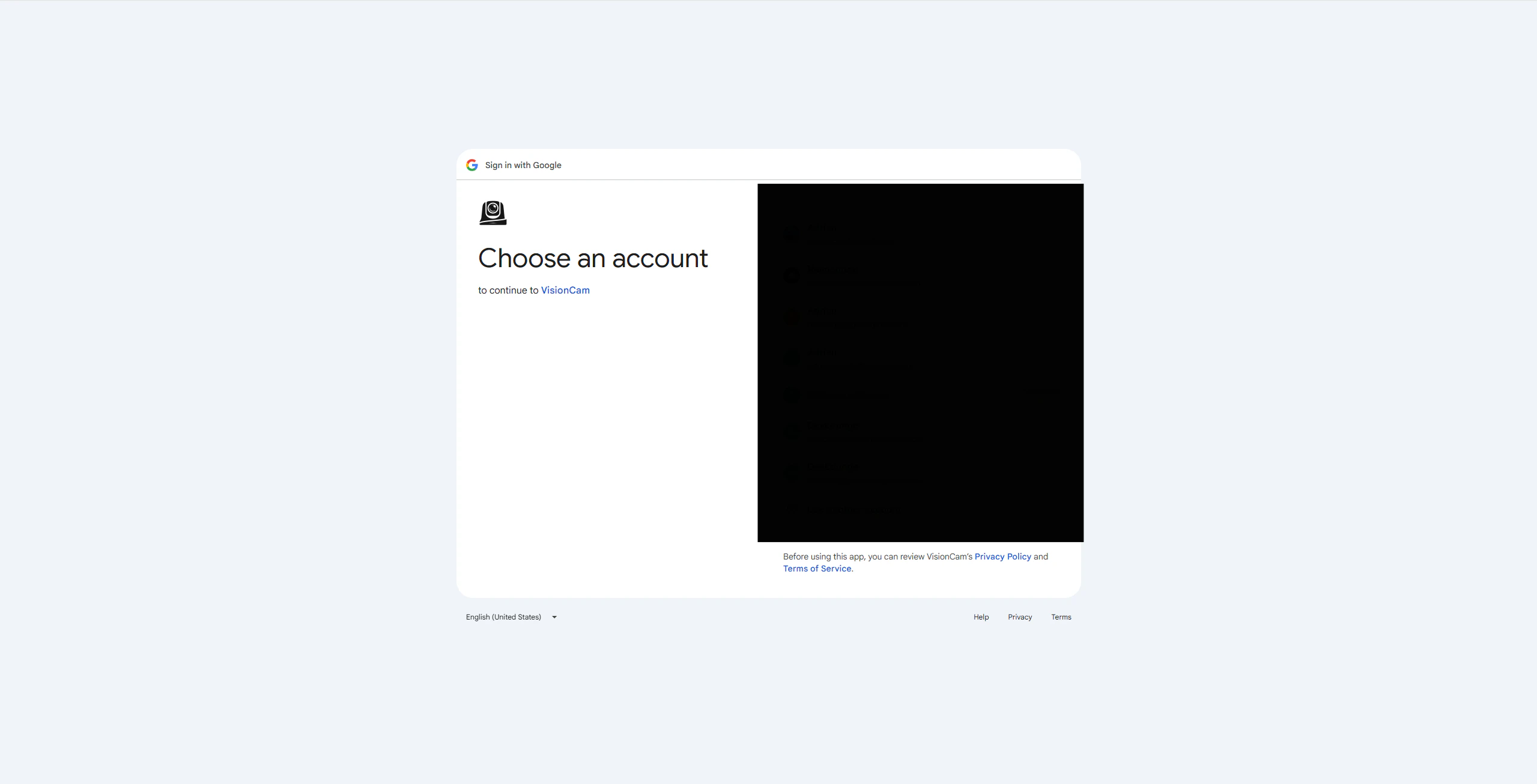 Google account selection