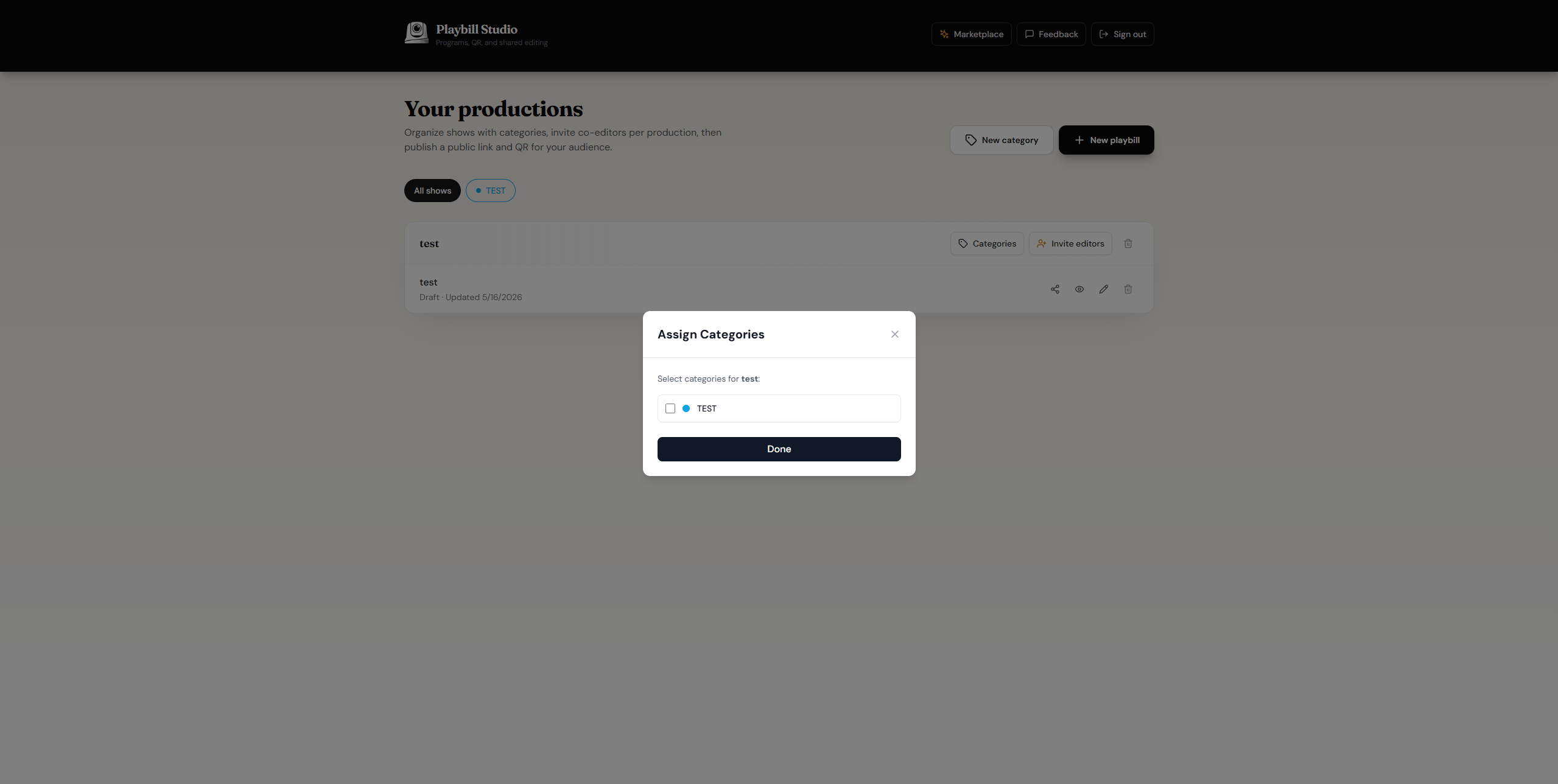 Select categories