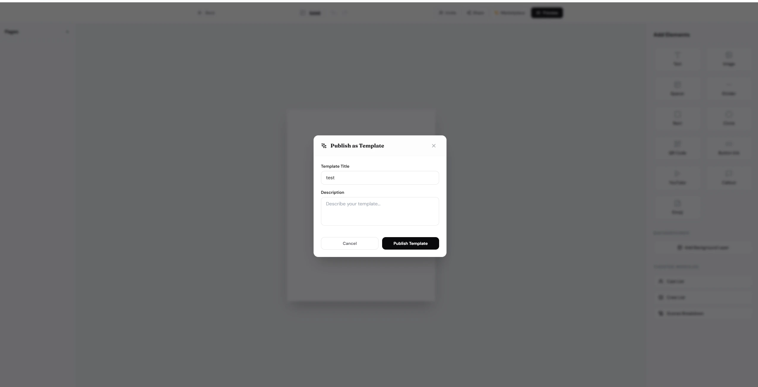 Publish Template dialog