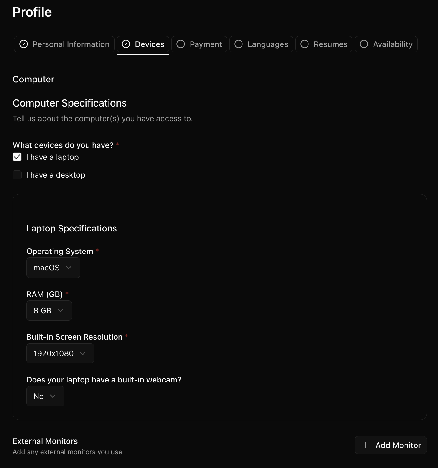 Profile Page Devices