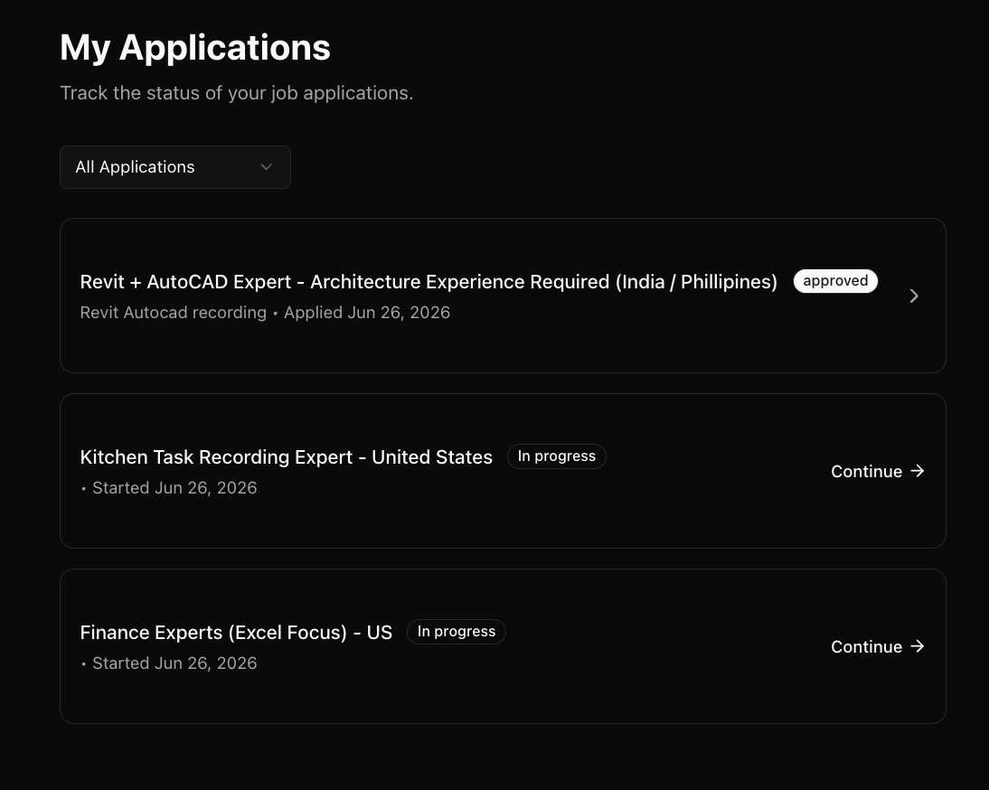 My Applications list