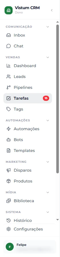 Contador de tarefas do dia no menu lateral