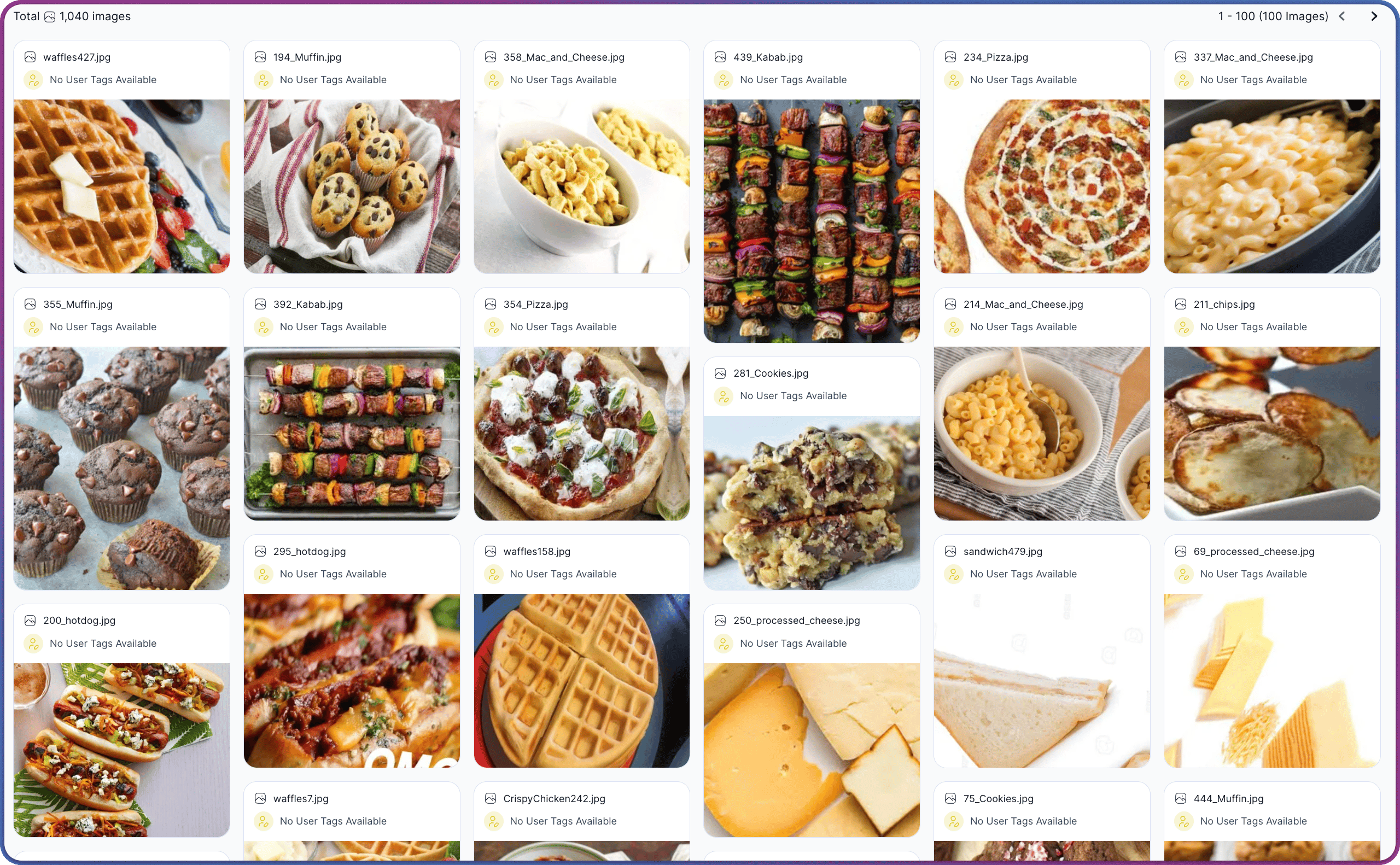 Flat view of a dataset showing every item in a single ungrouped grid