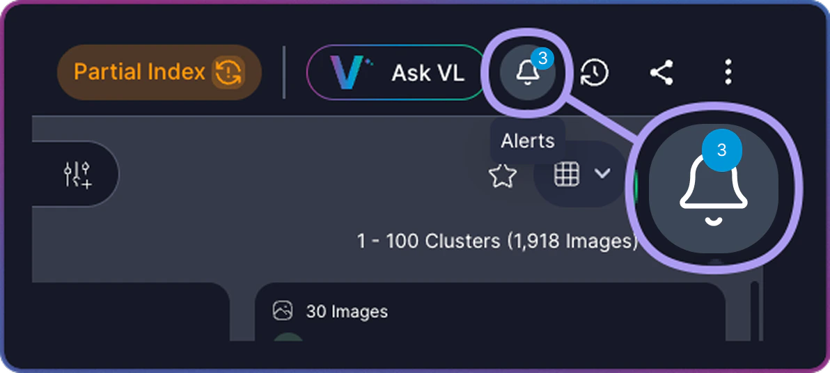 Bell icon with unread alert count badge