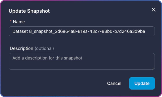 Update Snapshot dialog with name and description fields