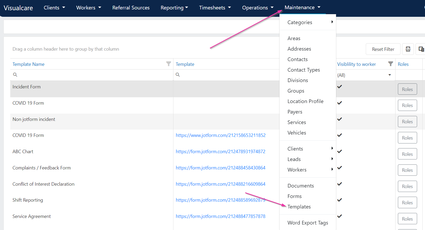 Form templates list