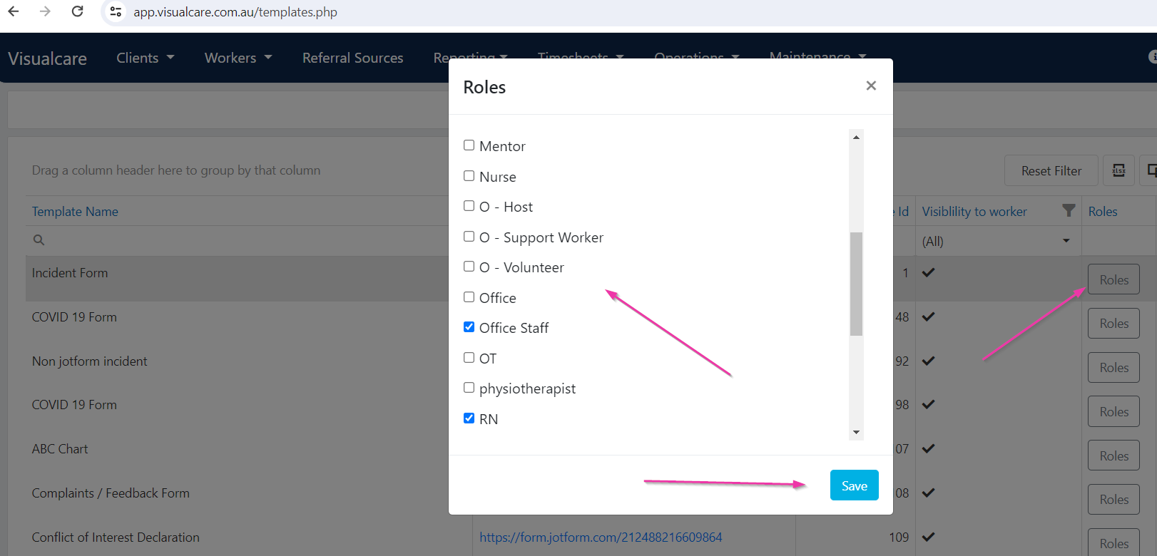 Role-based visibility settings