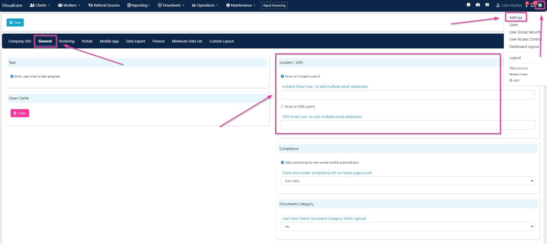 Incident email settings