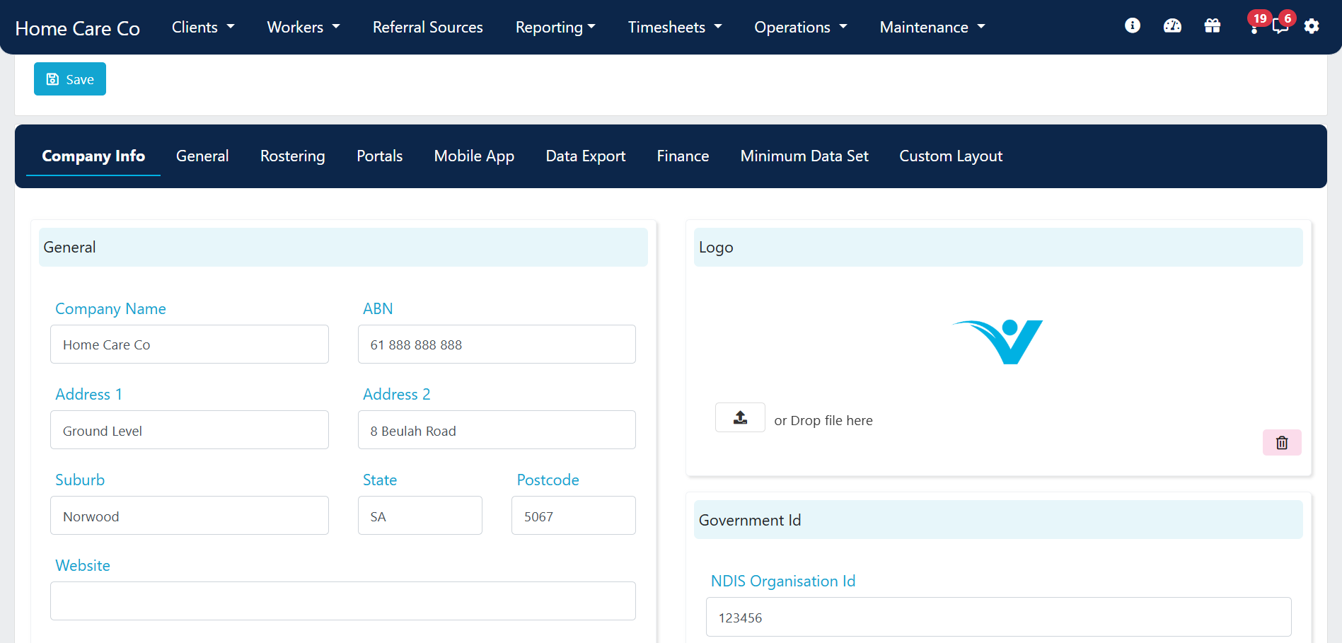 Company information settings