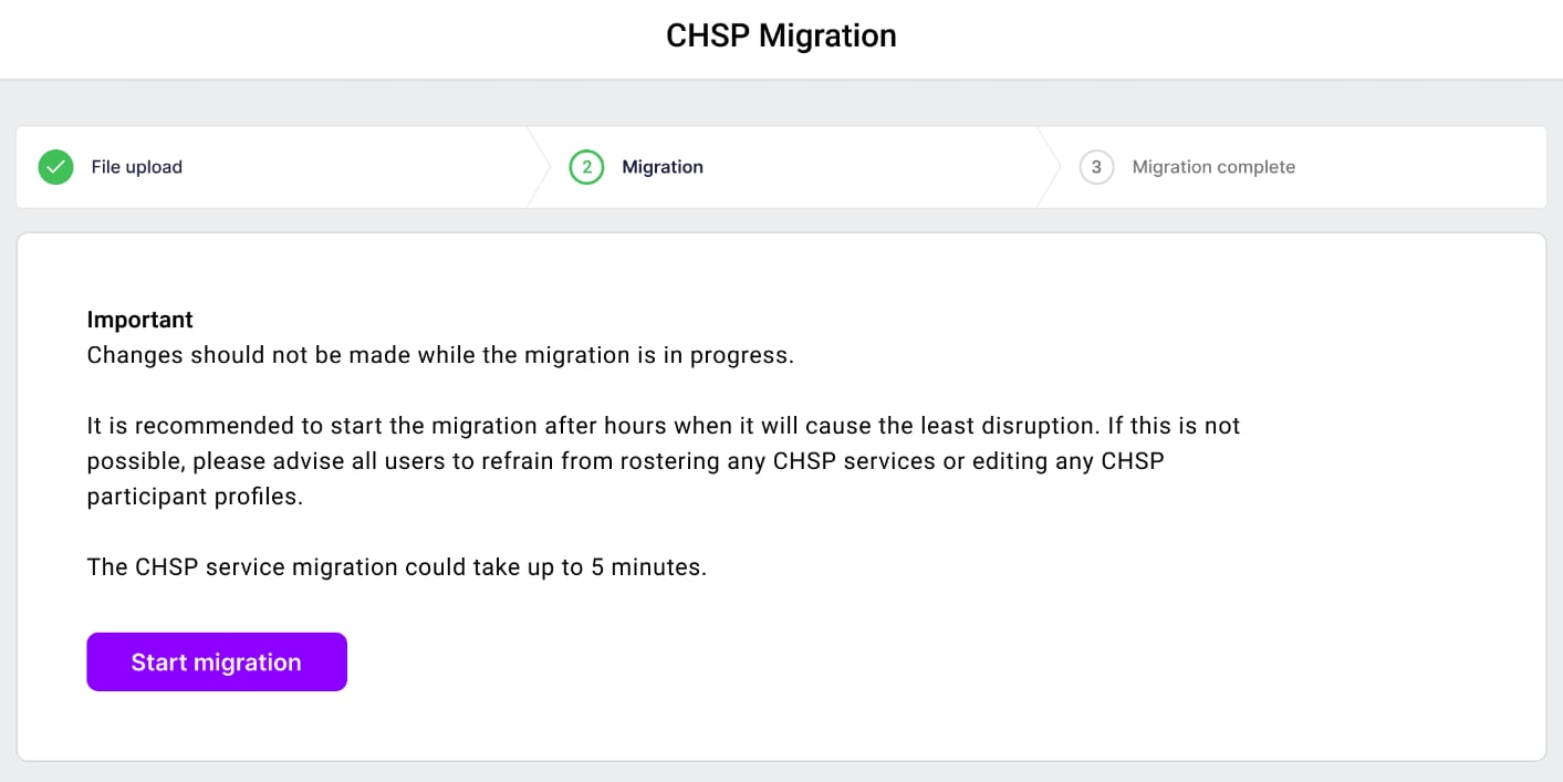 Start migration button
