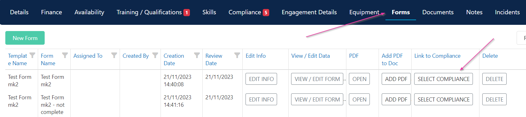 Select compliance button