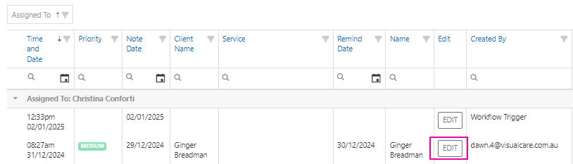 Task edit button