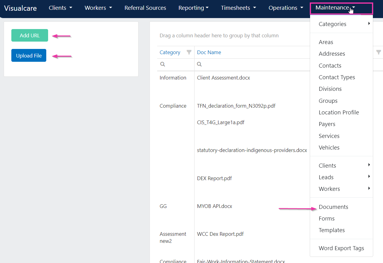 Documents page