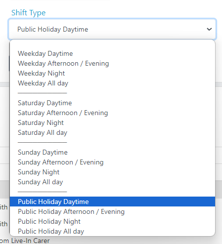 Shift type selection