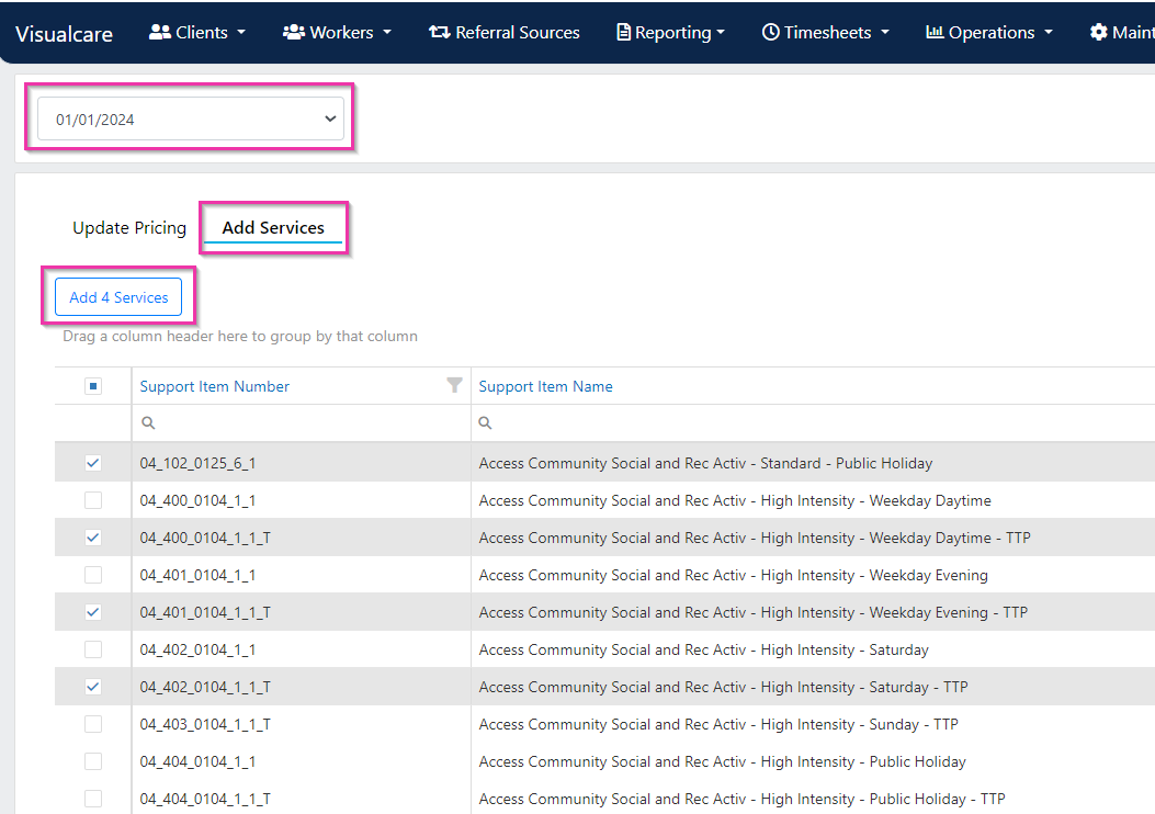 Adding NDIS services from catalogue