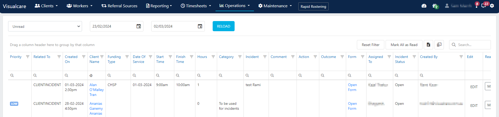 Incident detail view accessed from the home page notification