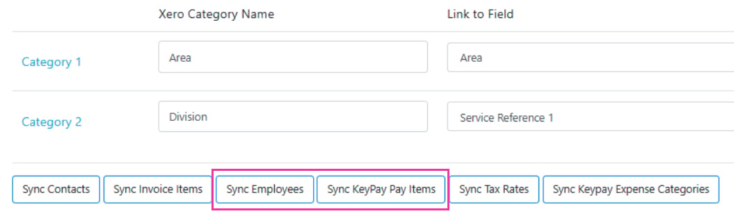 Sync employees and pay items buttons
