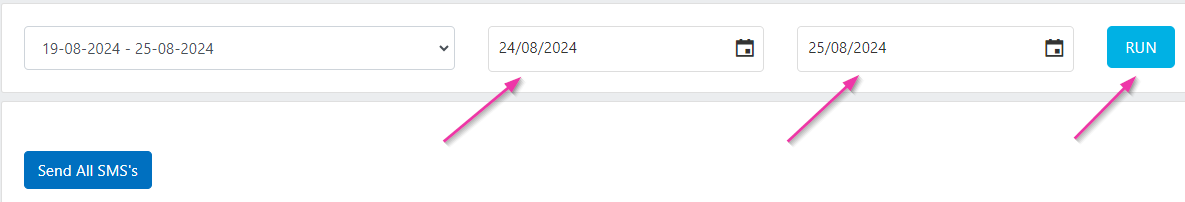 SMS date selection and run button