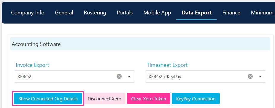 Connected organisation details options