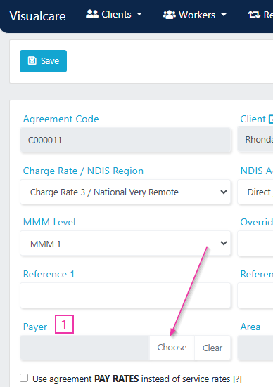 Agreement payer field on client agreement