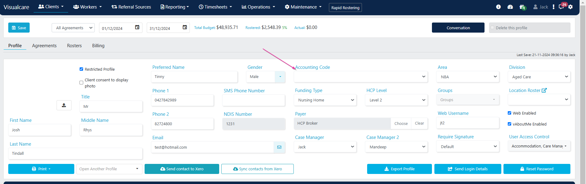 Client accounting code fix