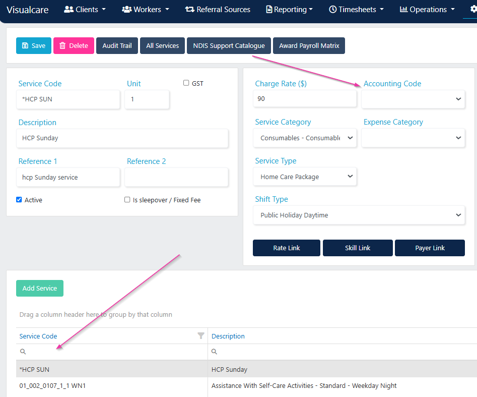 Service accounting code fix