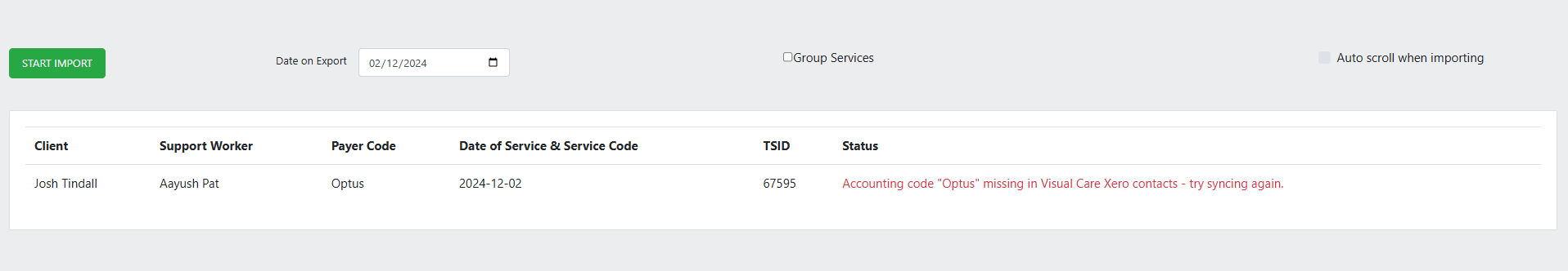Export status error before import