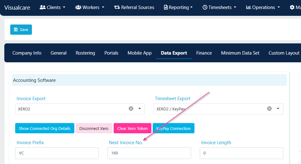 Next invoice number setting