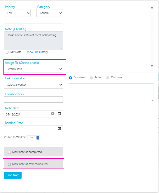 Assign a task from a note