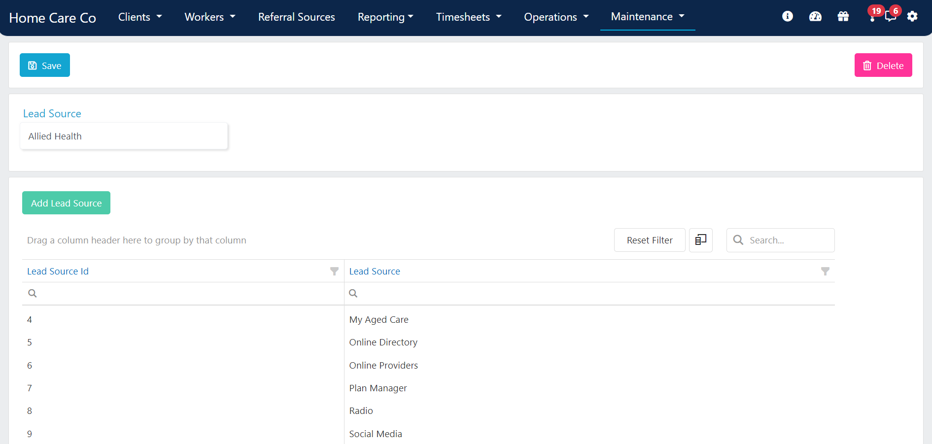 Lead source list