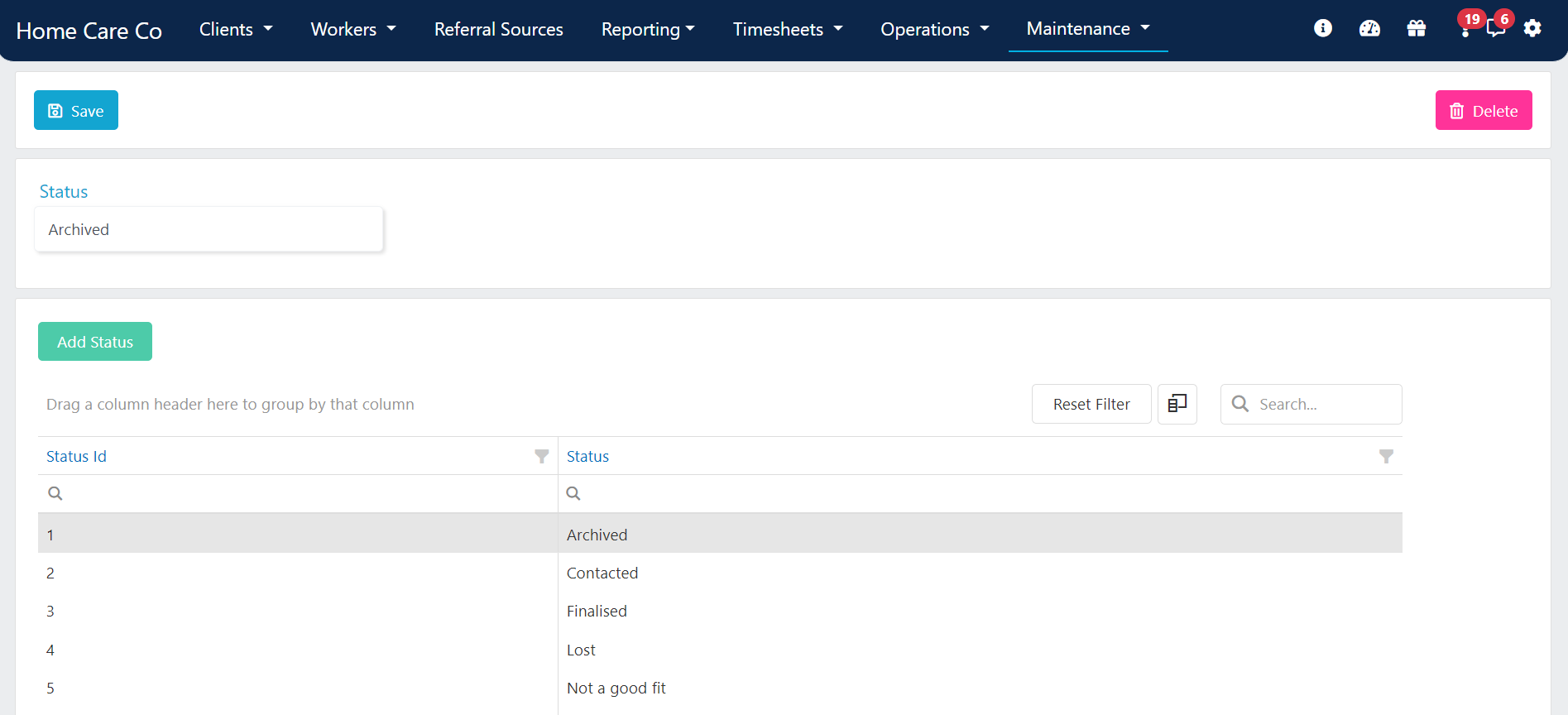 Lead status list