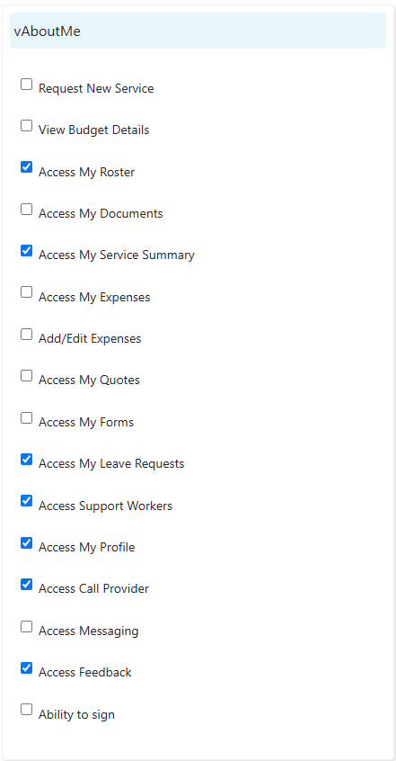 vAboutMe settings