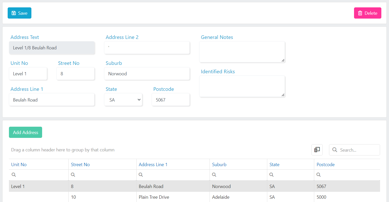 Addresses list