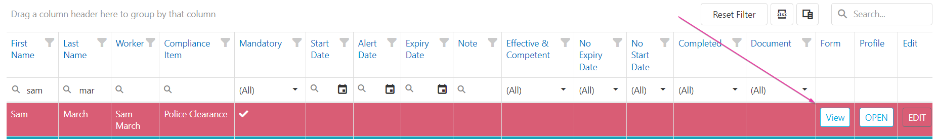 Form compliance detail view