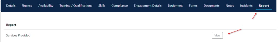 Worker profile report showing services provided