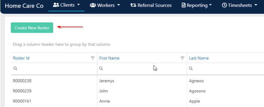 Create new roster button