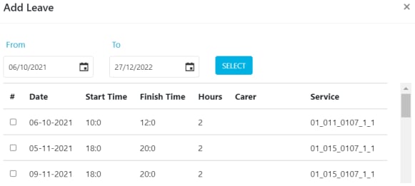 Select shifts for leave