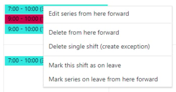 Right-click menu on recurring shift