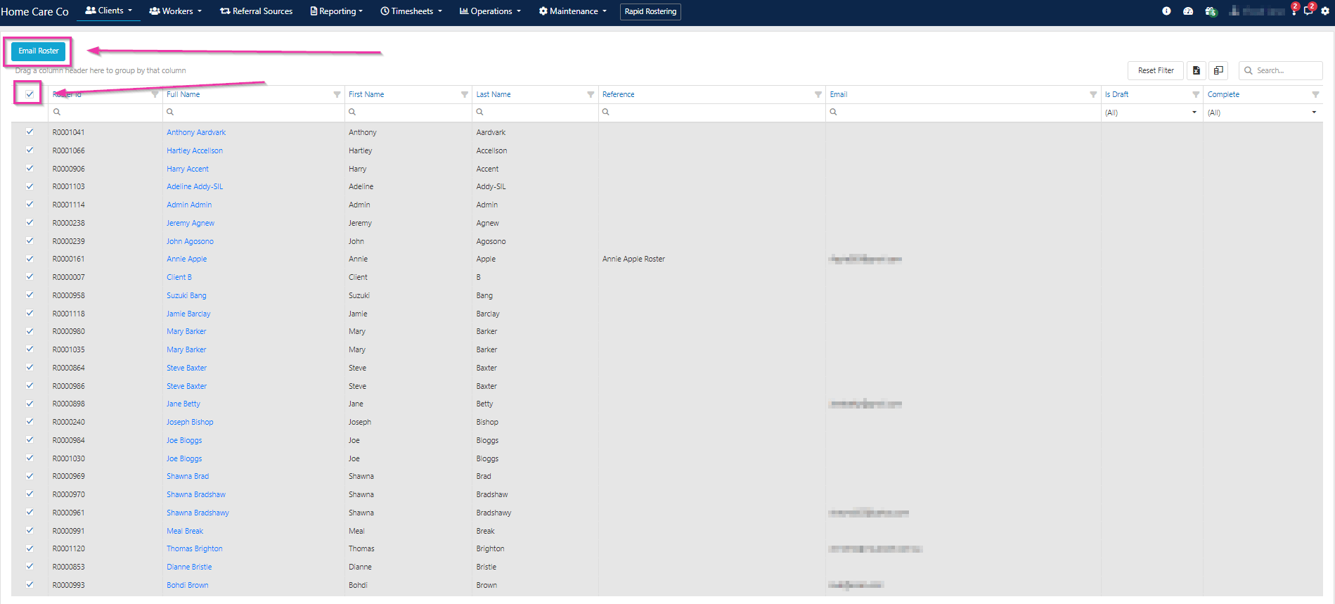 Select clients
